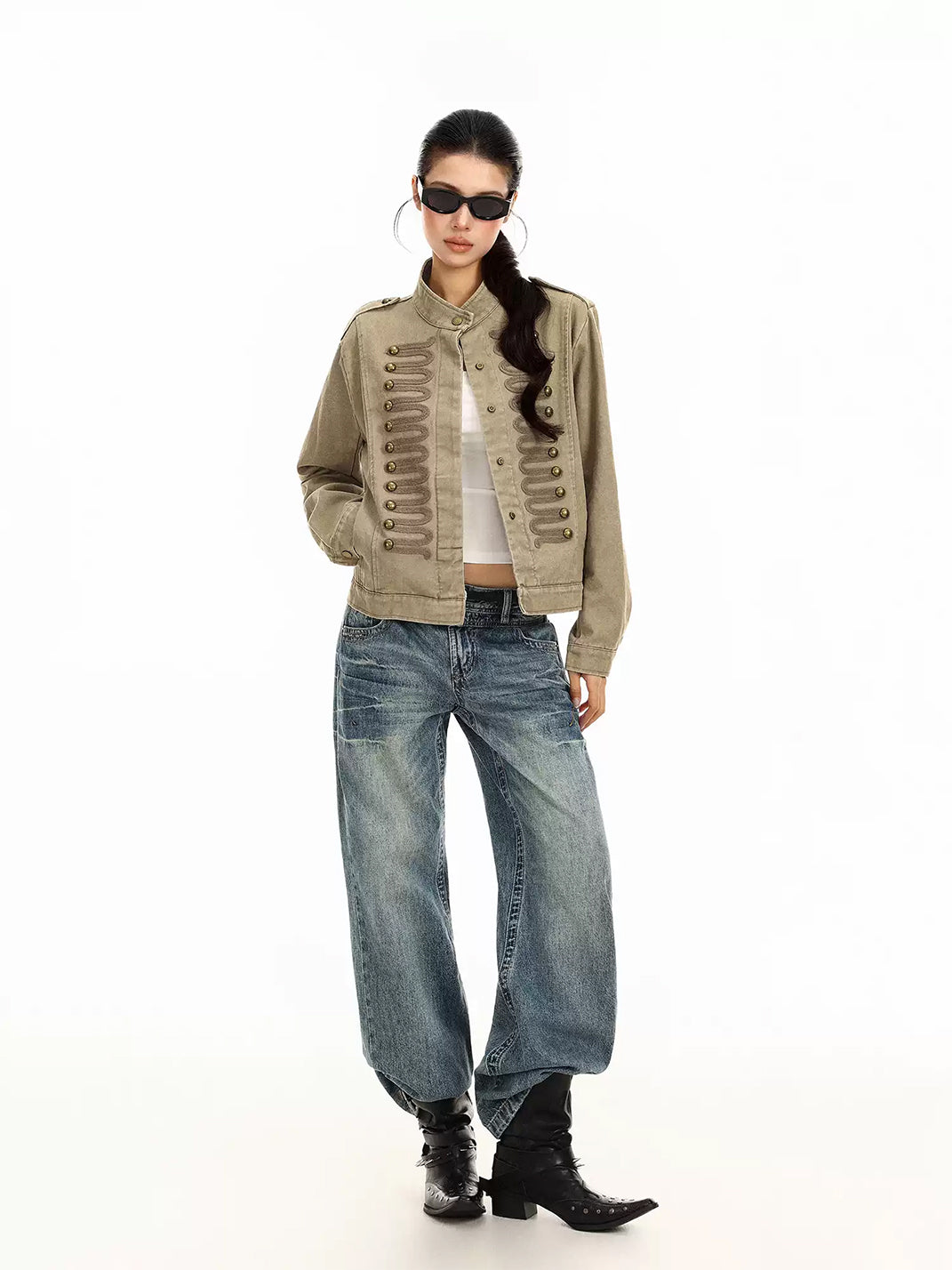 Braided-Trim Khaki Cotton Jacket - view 5