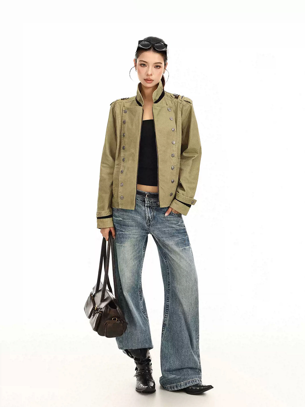 Contrast-Trim Double-Button Military Jacket - view 6