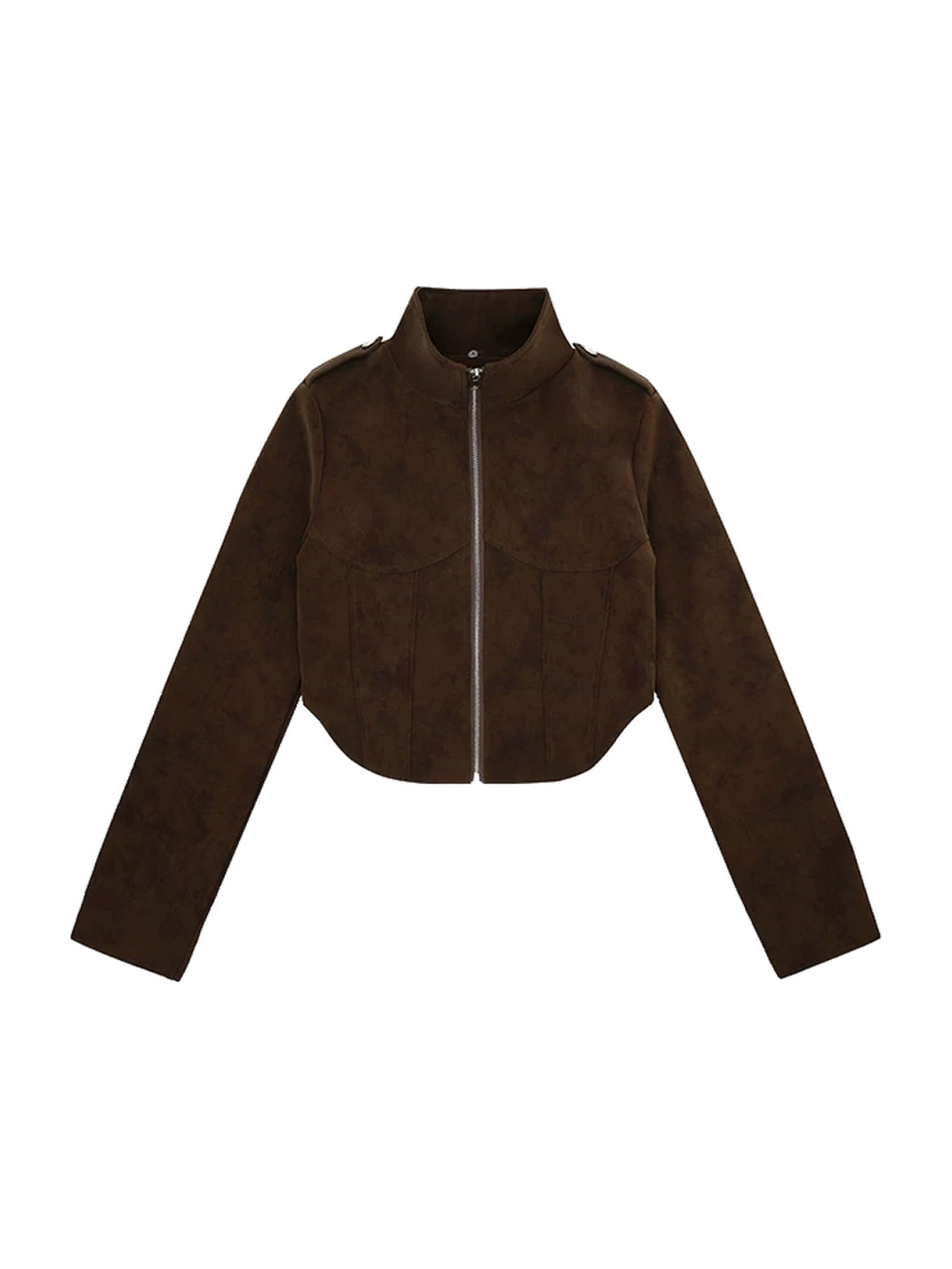 Plush-Collar Brown Cropped Jacket - view 7