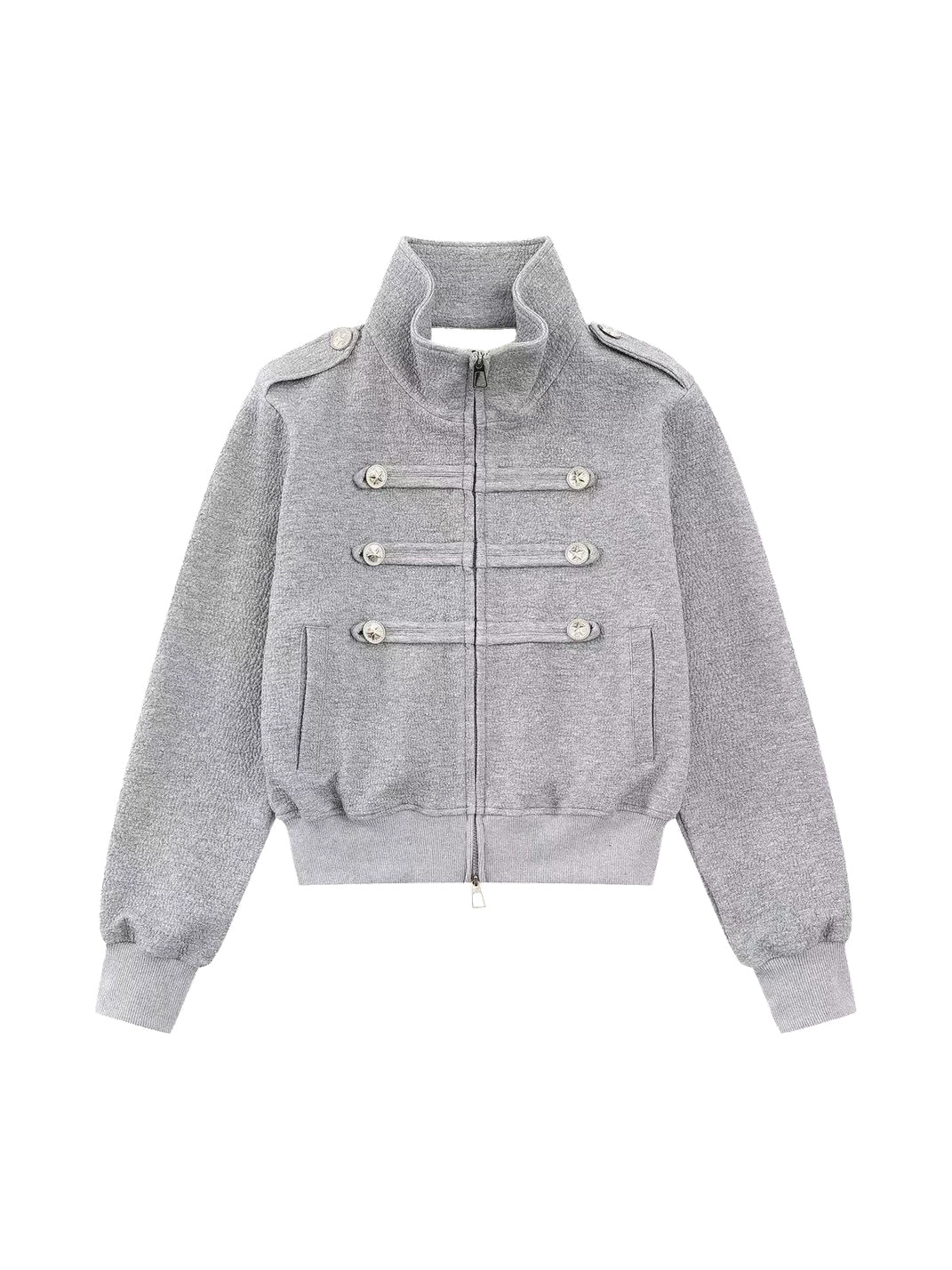 Decorative-Button Cropped Zip Jacket - view 6