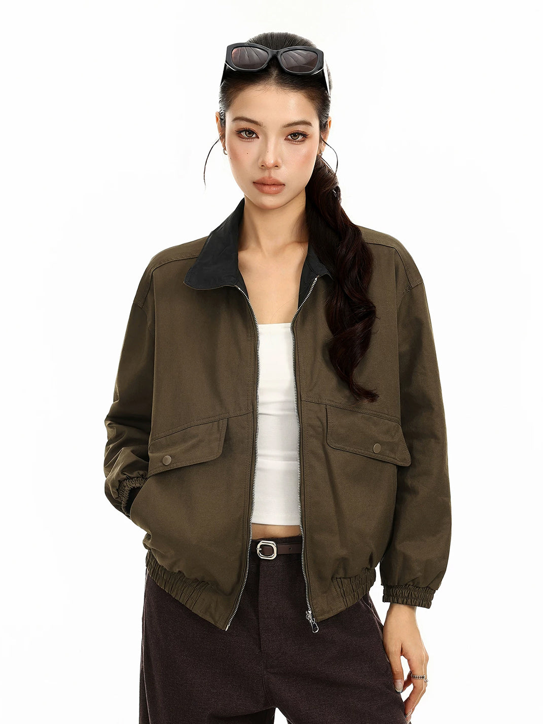 Contrast-Collar Utility Bomber Jacket - view 4