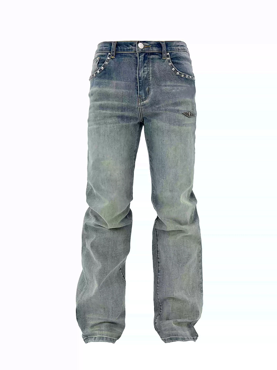 Washed Blue Stud Pocket Straight Jeans - product view 1
