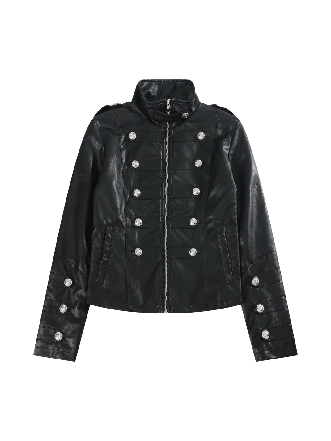 Silver-Button Cropped Military Zip Jacket - view 1