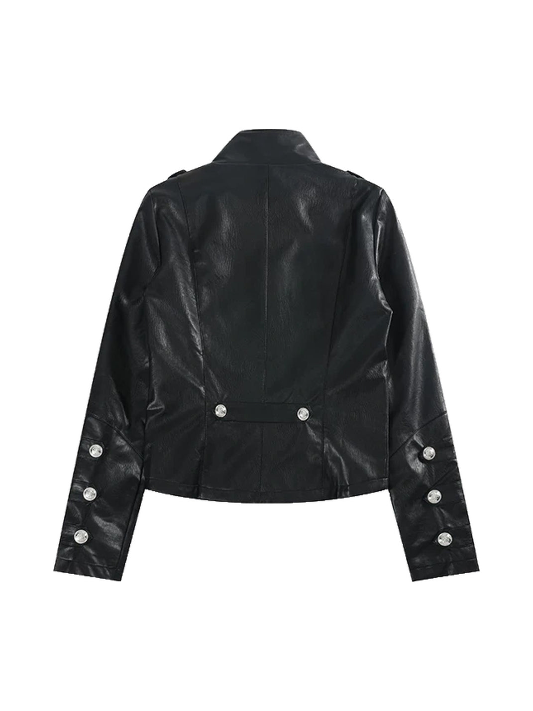 Silver-Button Cropped Military Zip Jacket - view 8