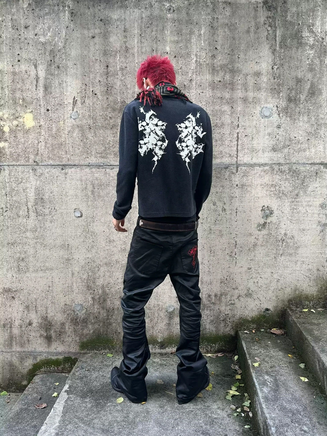 Washed Skull Graphic Waffle Henley Shirt - view 6