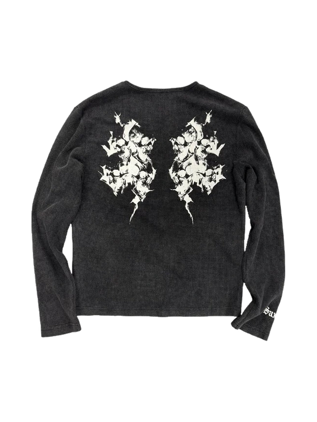 Washed Skull Graphic Waffle Henley Shirt - view 7