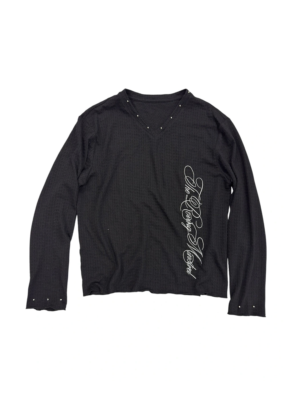 Black Studded Jacquard V Neck Tee - product view 1