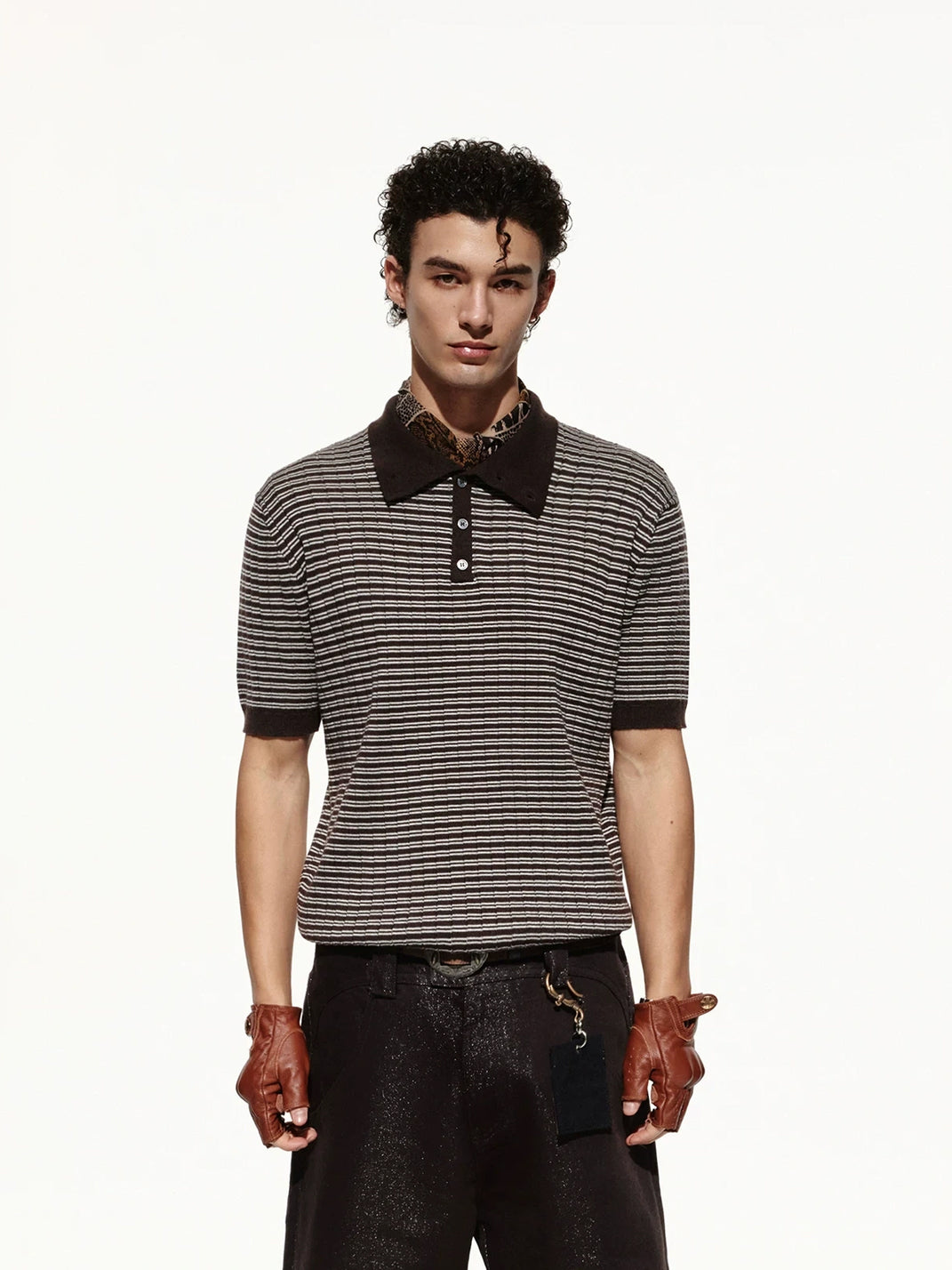 Fine Stripe Contrast Trim Textured Polo - view 2