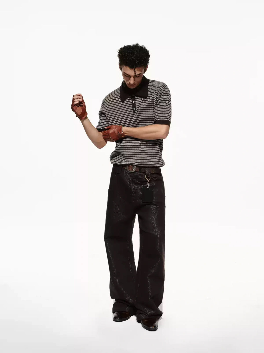 Fine Stripe Contrast Trim Textured Polo - view 5