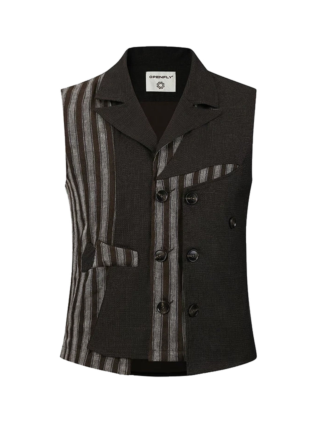 Asymmetric Stripe Double Breasted Lapel Vest - product view 1