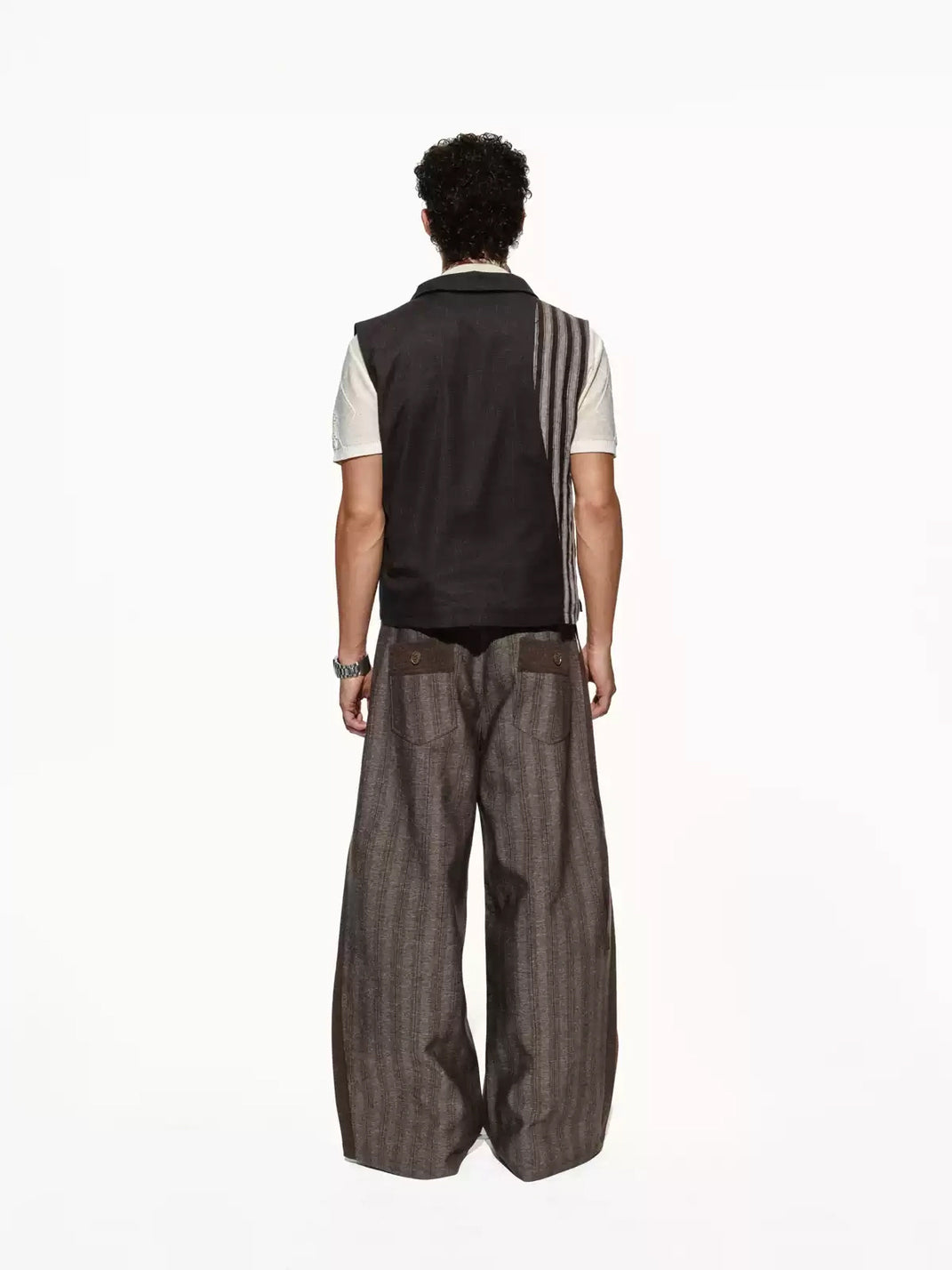 Asymmetric Stripe Double Breasted Lapel Vest - product view 6