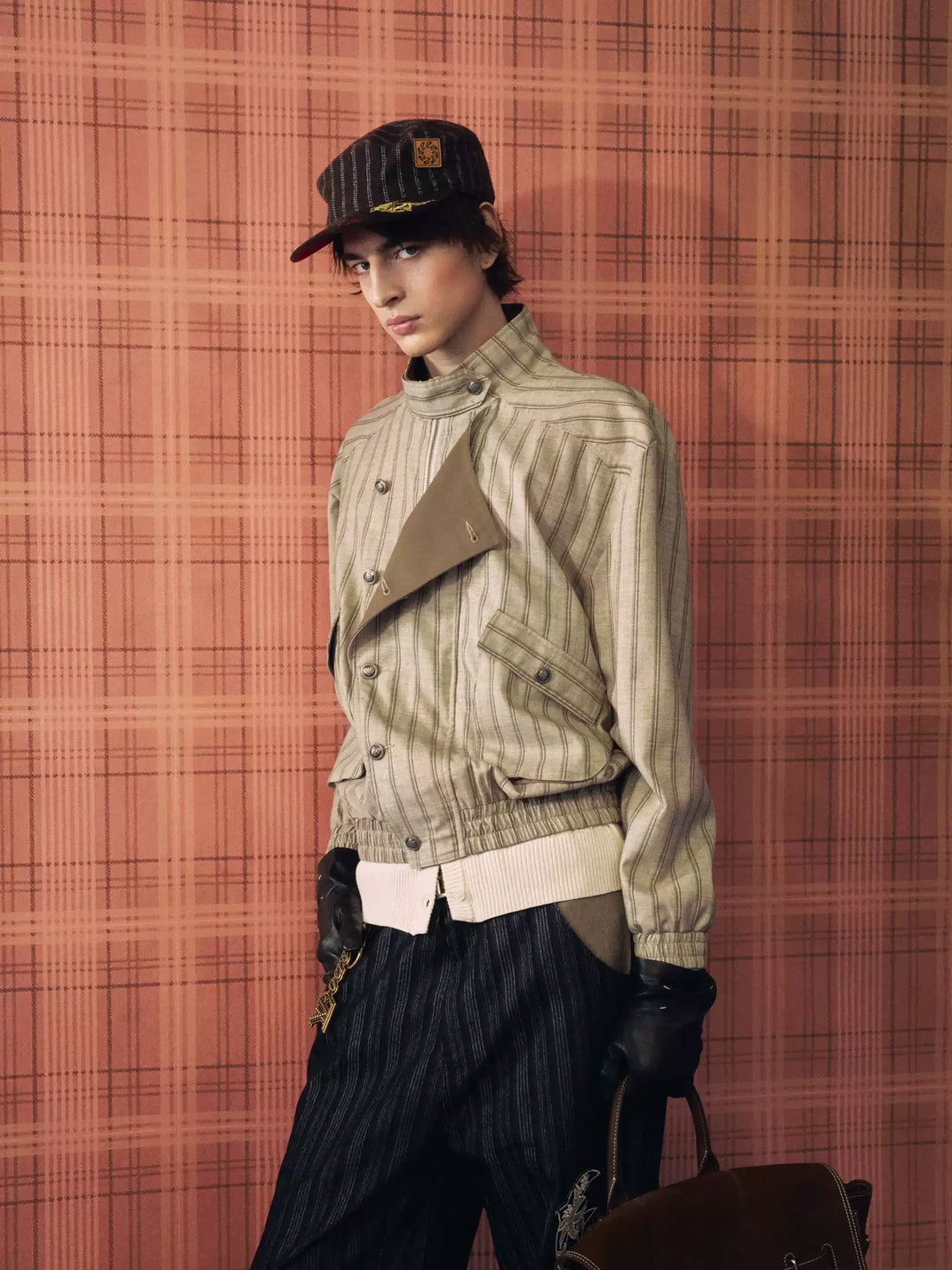 Offset-Button Striped Stand-Collar Jacket - view 4