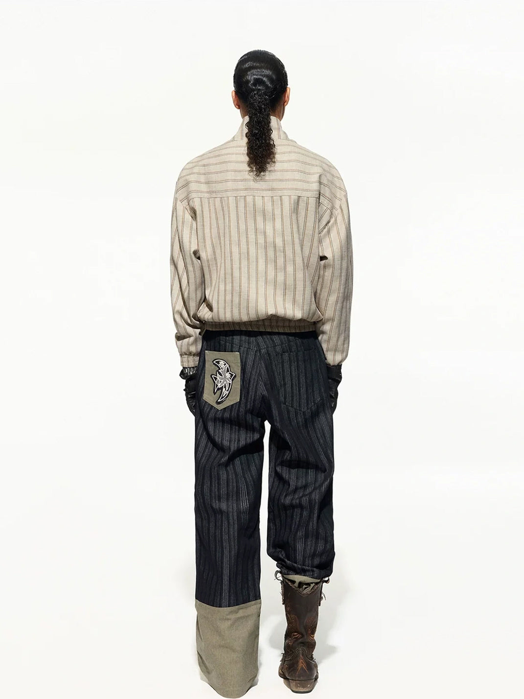 Offset-Button Striped Stand-Collar Jacket - view 7