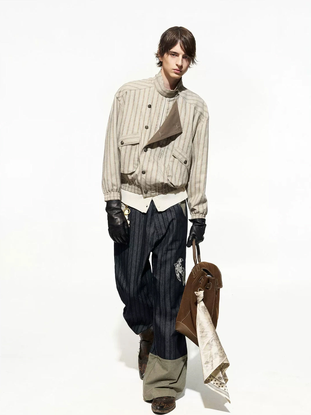 Offset-Button Striped Stand-Collar Jacket - view 8