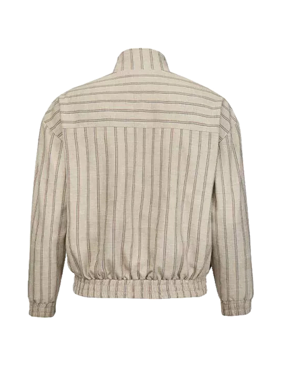 Offset-Button Striped Stand-Collar Jacket - view 9