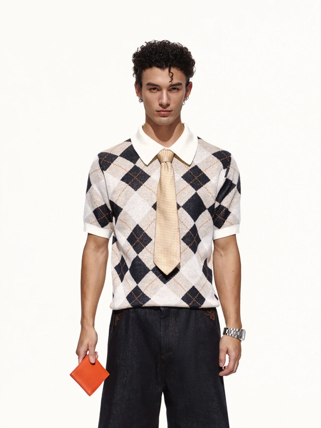 Diamond Knit Contrast Trim Short Sleeve Polo - product view 1