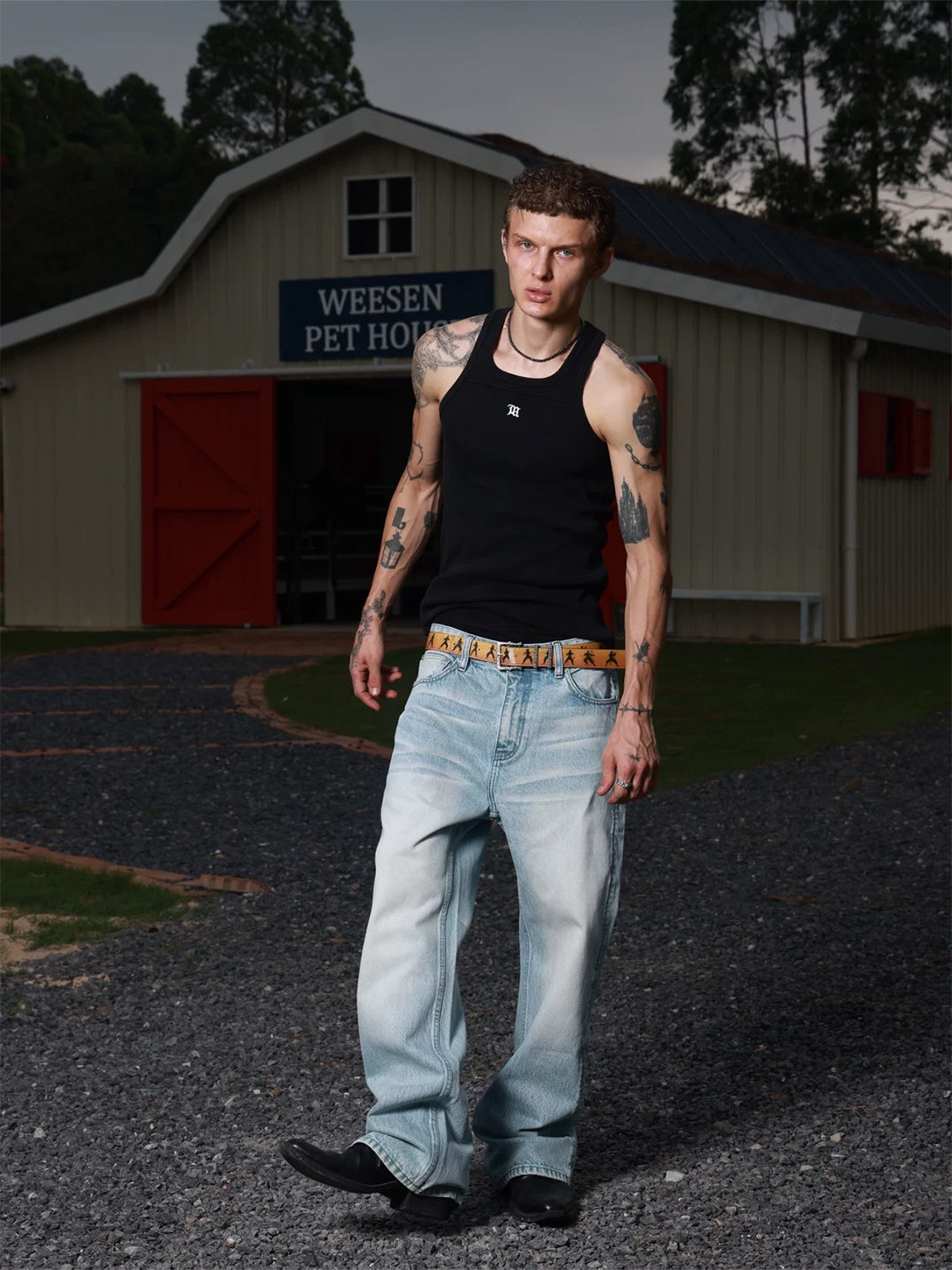 Whisker Wash Relaxed Micro Flare Jeans - product view 3