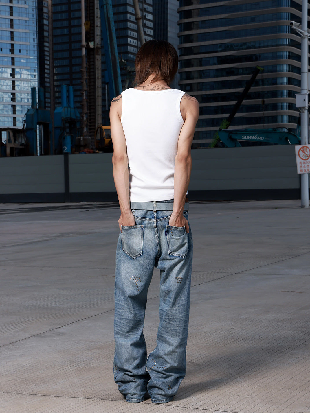 Leopard Patch Studded Straight Leg Jeans - product view 6
