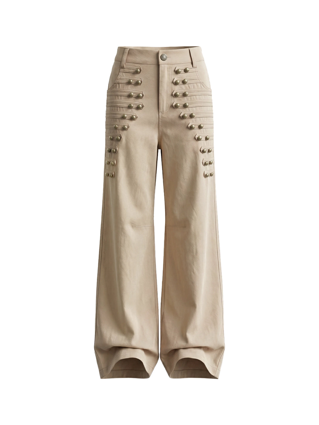 Oat Beige Metal Button Wide Leg Trousers - product view 1