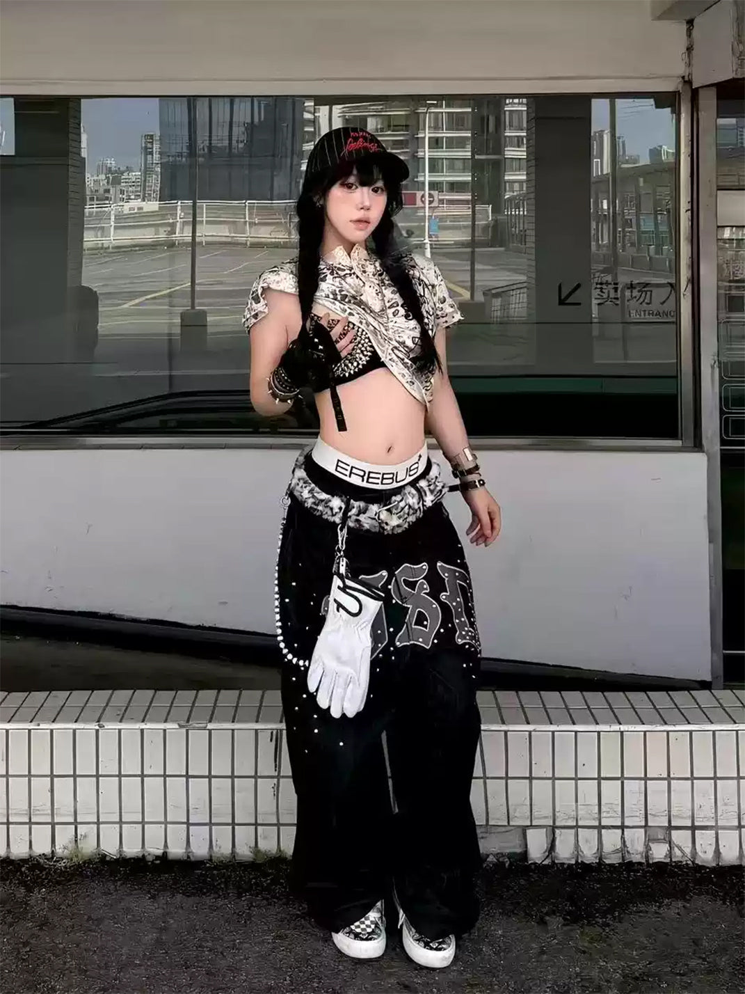 Embroidered Black Studded Wide Leg Jeans - product view 6