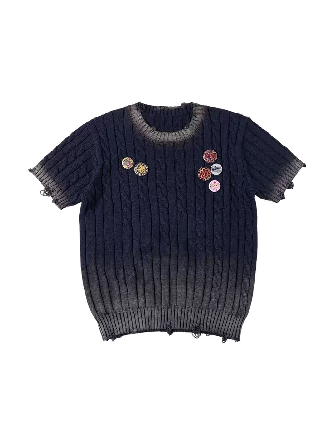 Indigo Fade Cable Knit Short Sleeve Sweater - product view 1