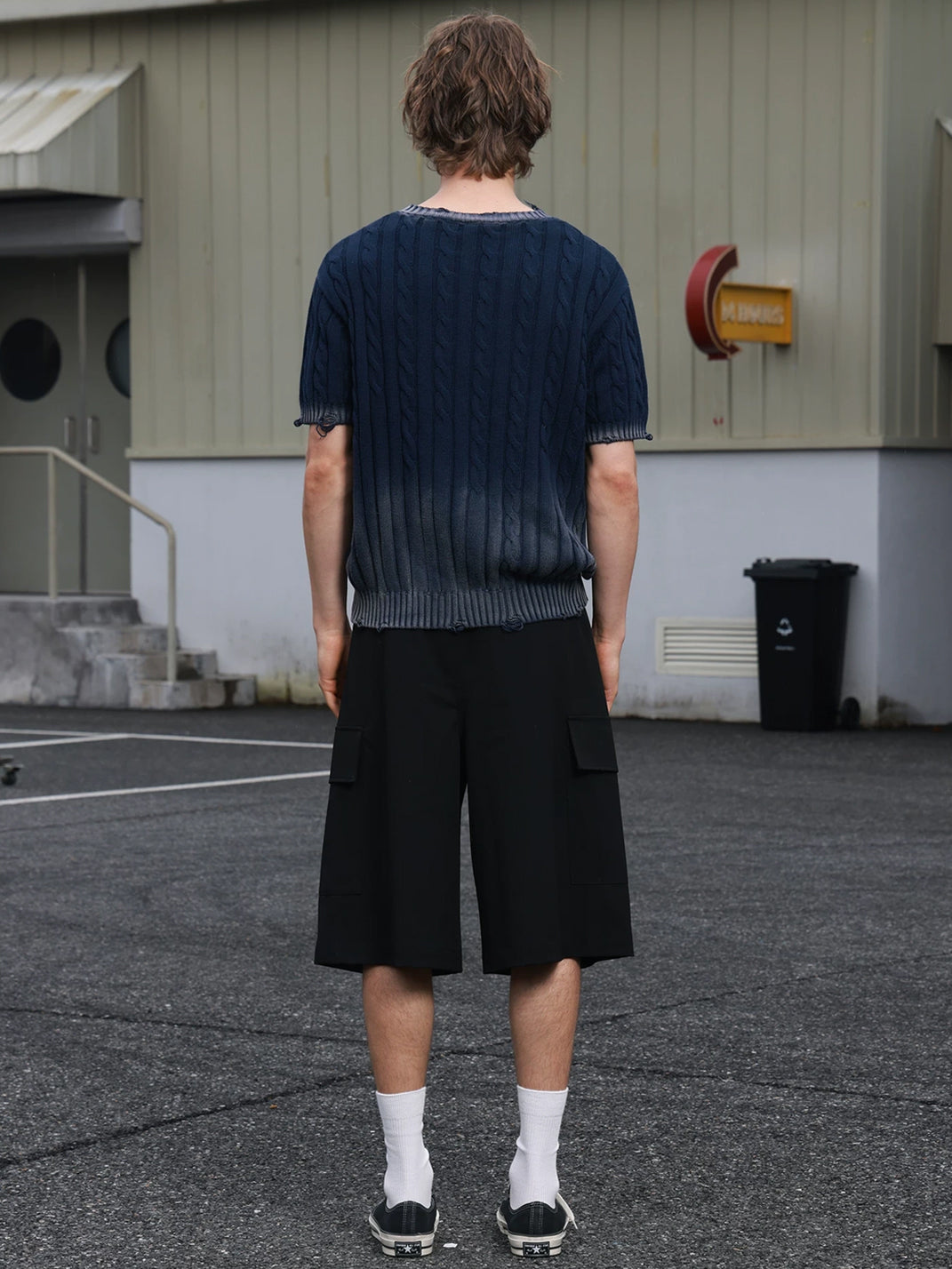 Indigo Fade Cable Knit Short Sleeve Sweater - product view 4