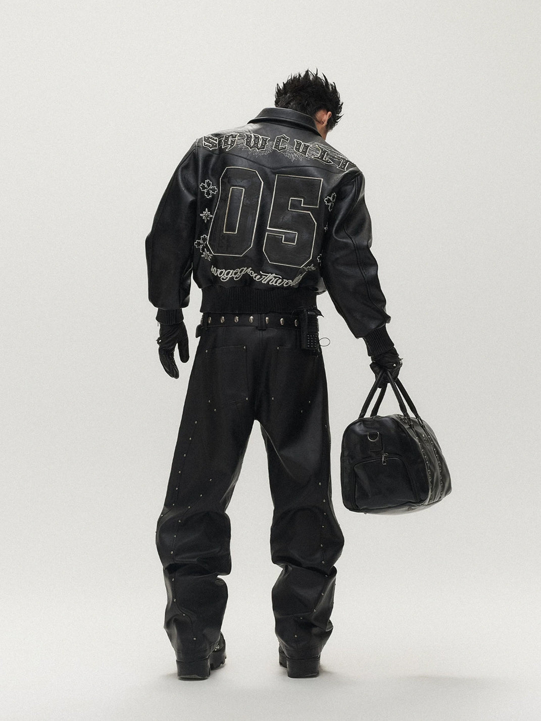 Crest Embroidered Studded Faux Leather Jacket - product view 8