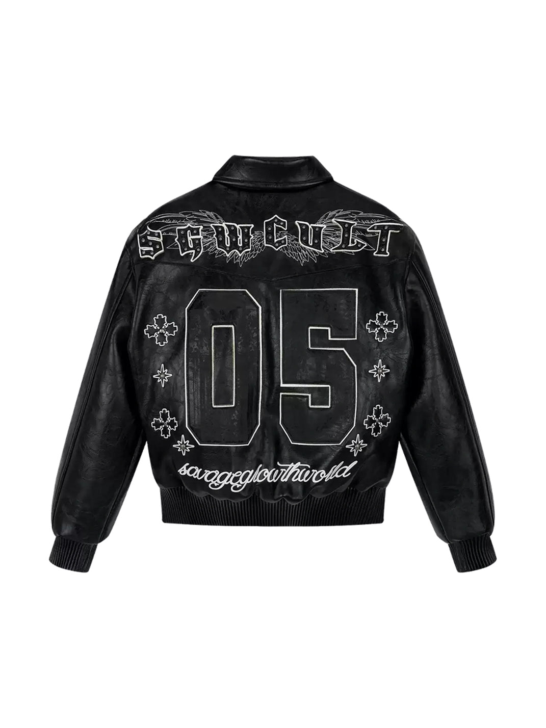 Crest Embroidered Studded Faux Leather Jacket - product view 9