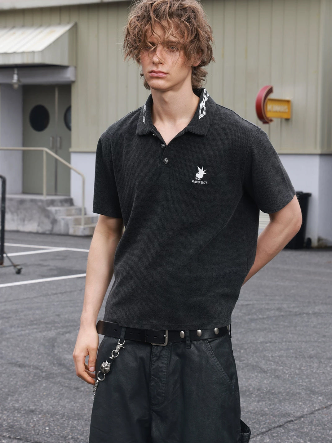 Black Waffle Embroidered Back Patch Polo - view 2