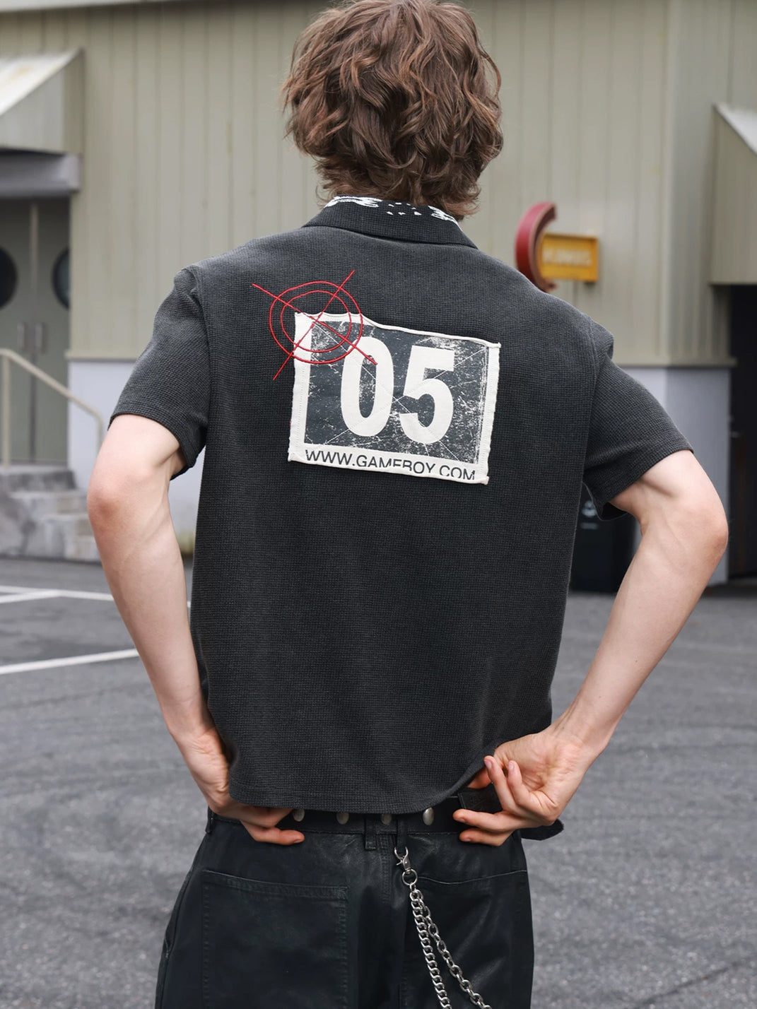 Black Waffle Embroidered Back Patch Polo - view 4