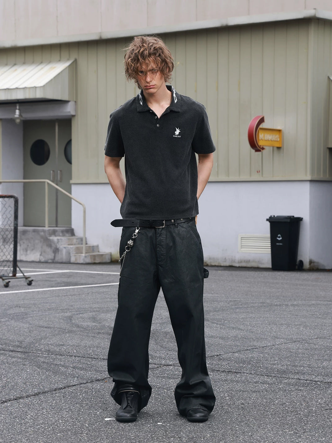 Black Waffle Embroidered Back Patch Polo - view 6