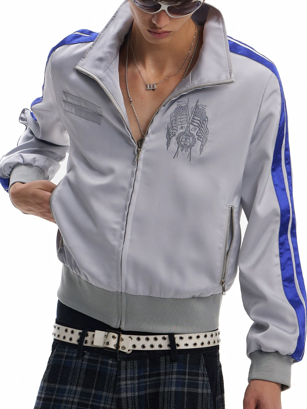 Leopard-Stripe Satin Zip Bomber - view 4