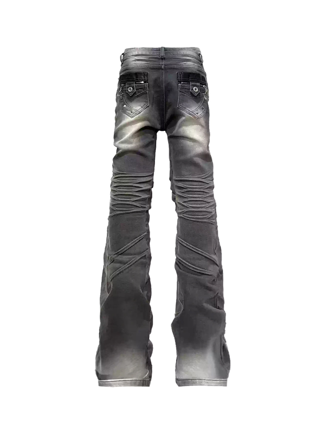 Washed Gray Studded Stacked Flare Jeans - product view 5