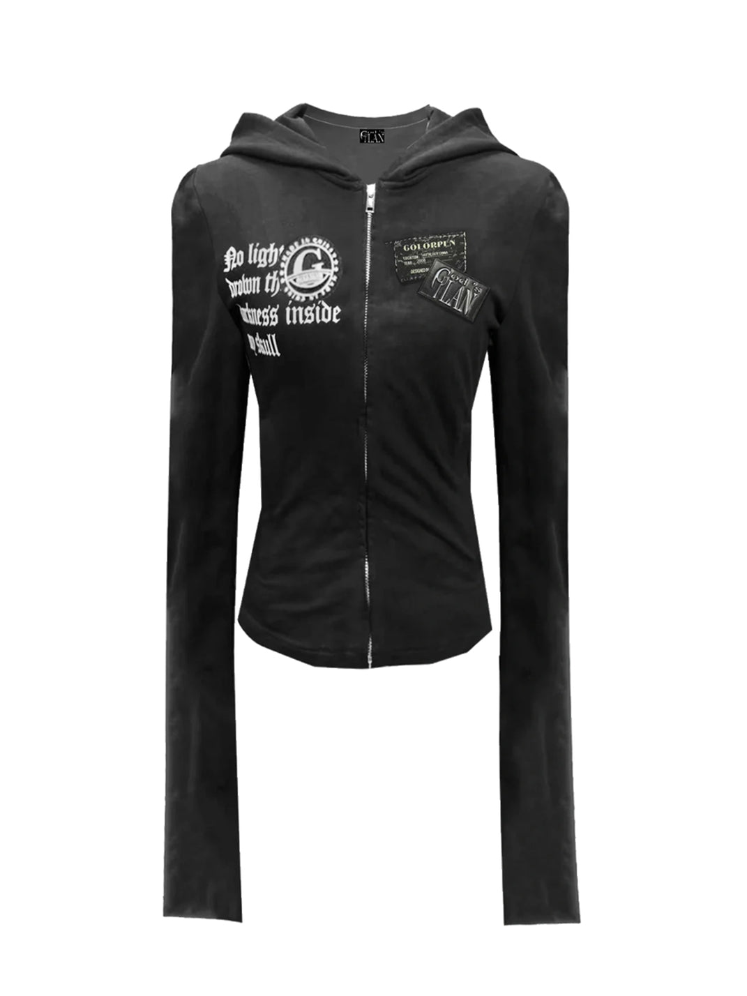 Skull-Back Script Fitted Zip Hoodie - view 1