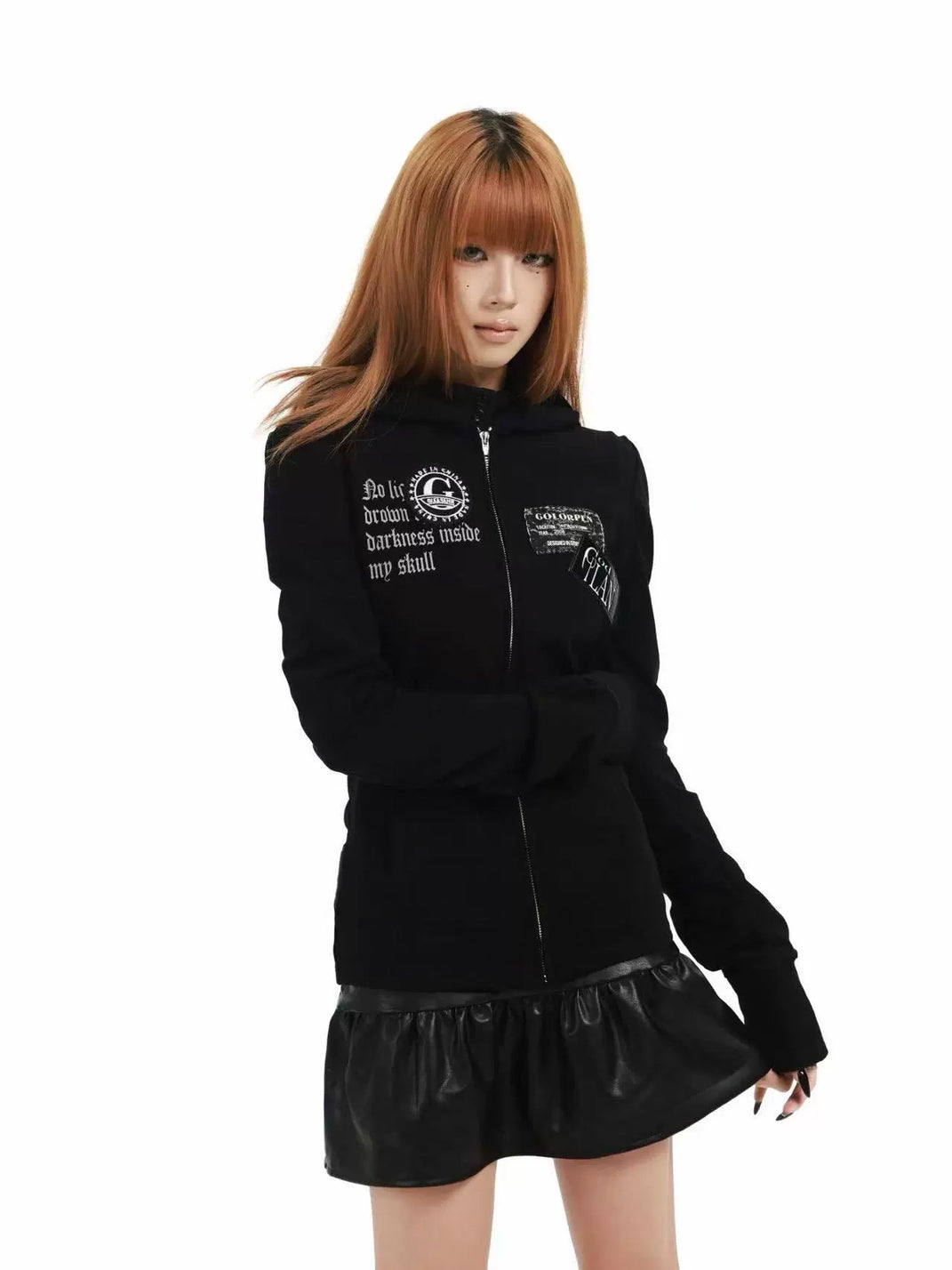 Skull-Back Script Fitted Zip Hoodie - view 2