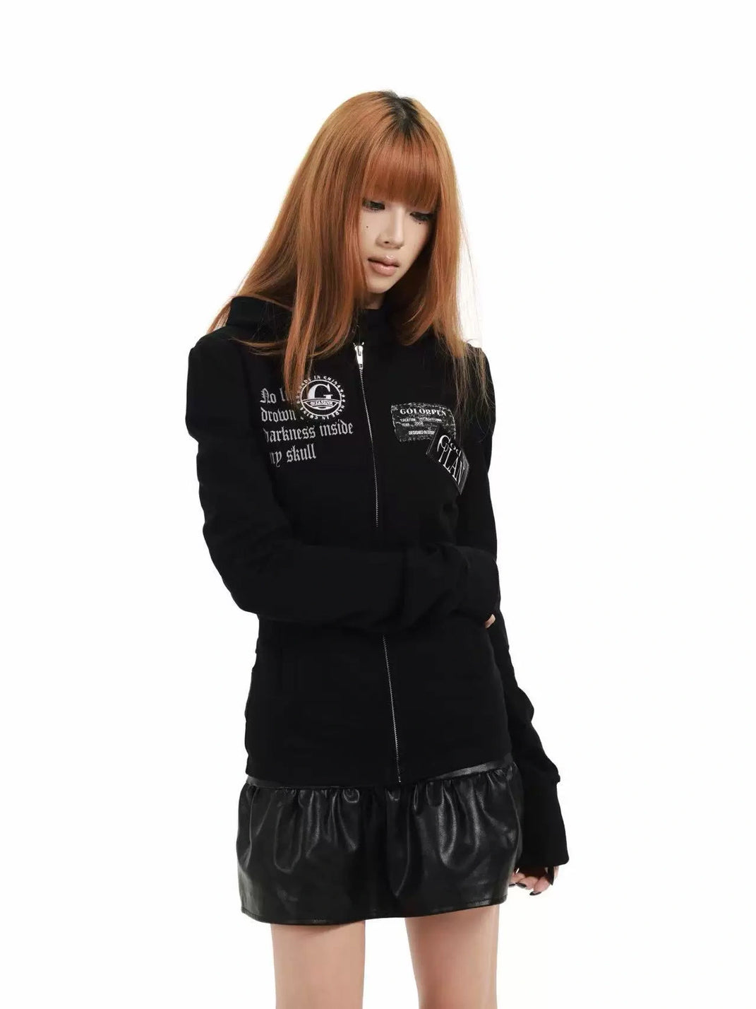 Skull-Back Script Fitted Zip Hoodie - view 4