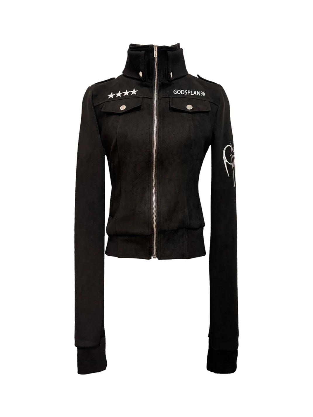 Star-Embroidered Thumbhole Zip Jacket - view 1