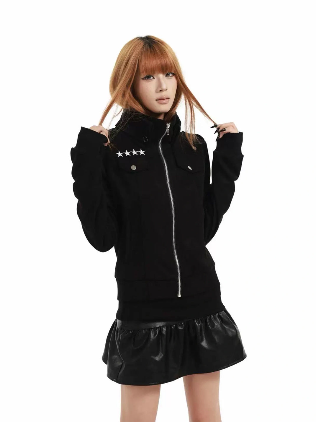 Star-Embroidered Thumbhole Zip Jacket - view 3