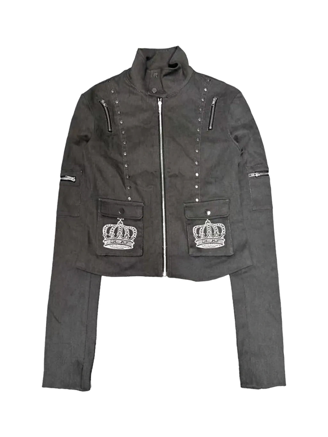 Crown-Pocket Studded Cropped Jacket - view 1