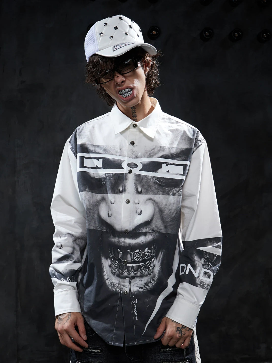 Monochrome Portrait Print Oversized Cotton Shirt - view 1