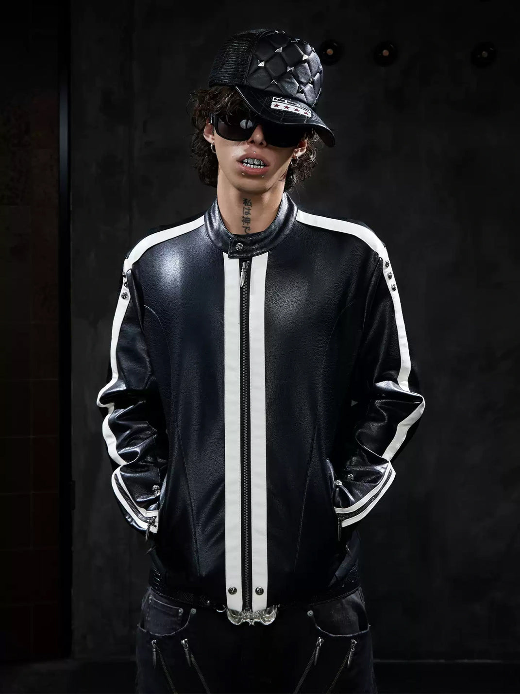 White Stripe Snap Collar Racing Jacket - product view 2