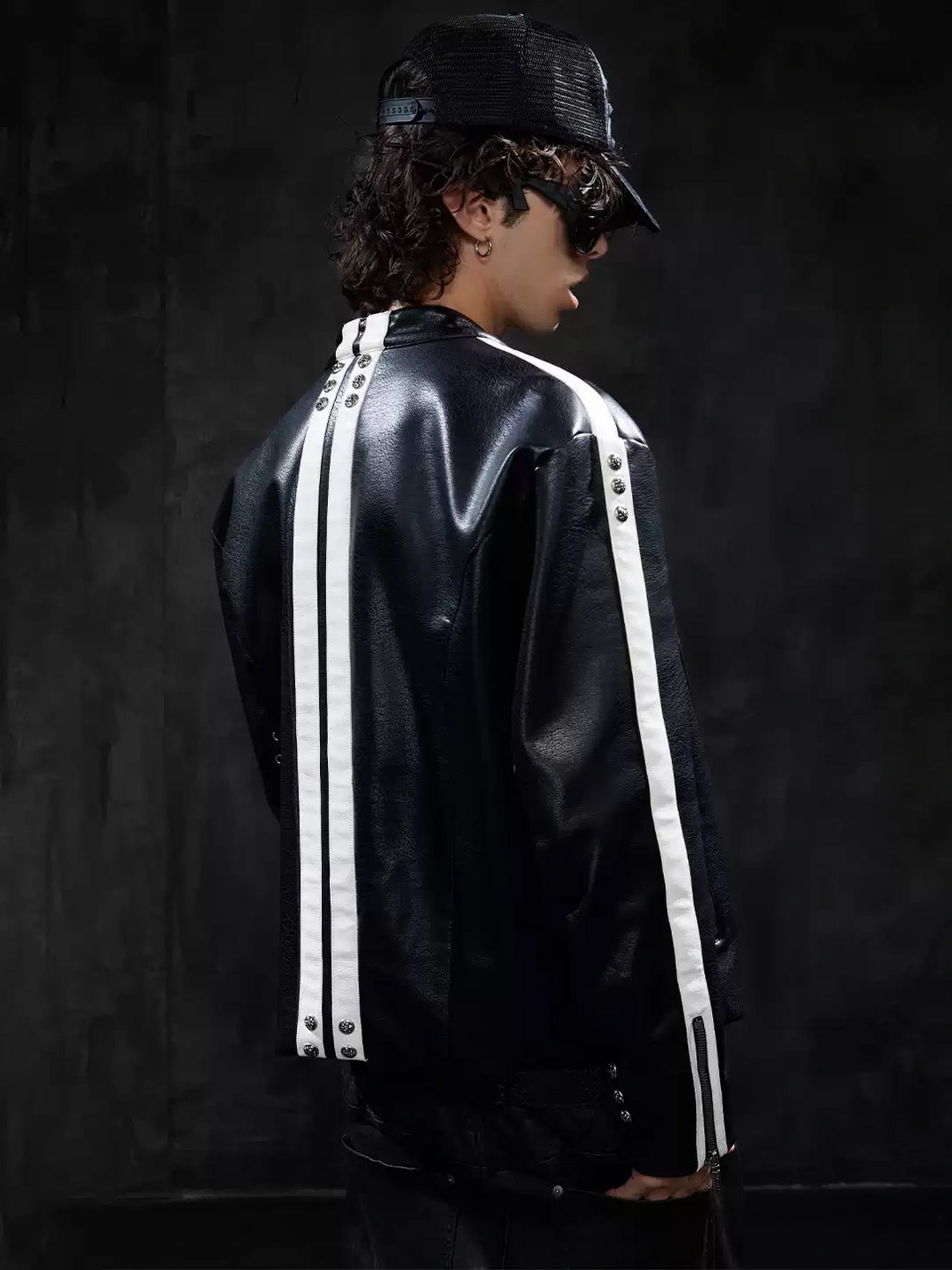 White Stripe Snap Collar Racing Jacket - product view 4