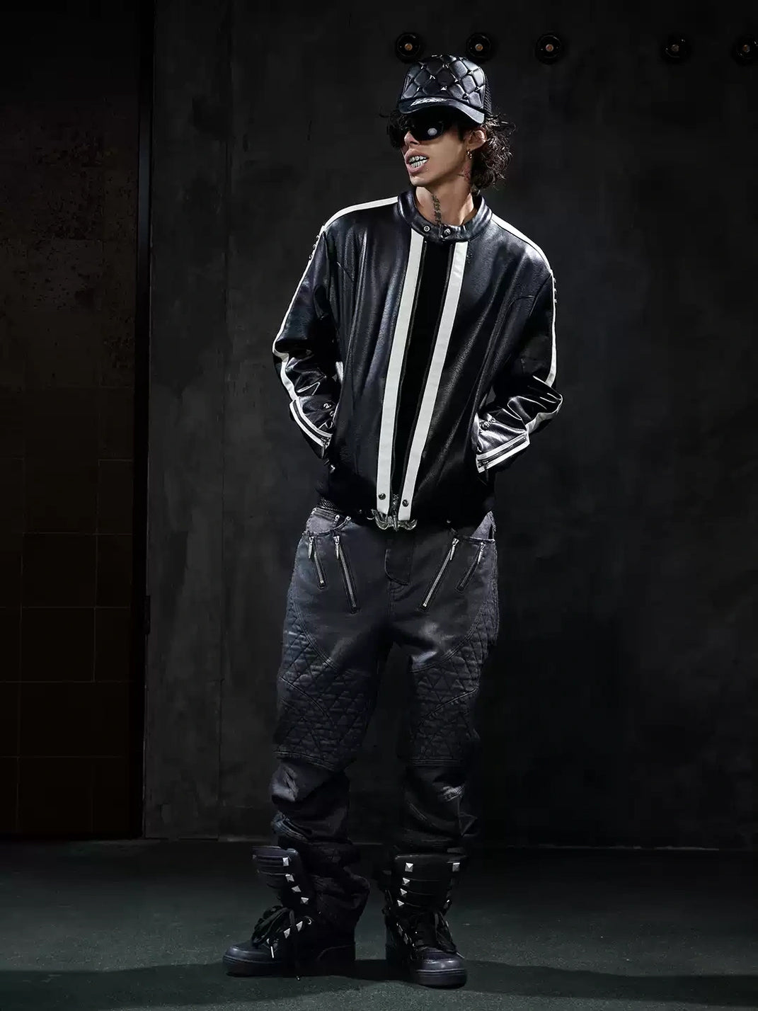 White Stripe Snap Collar Racing Jacket - product view 5