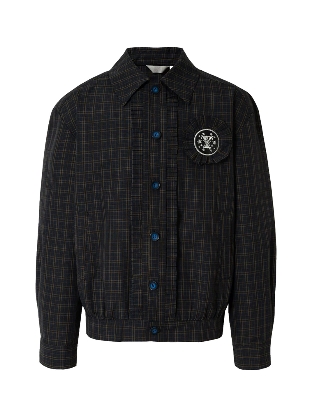 Dark Plaid Rosette-Badge Button Jacket - view 1