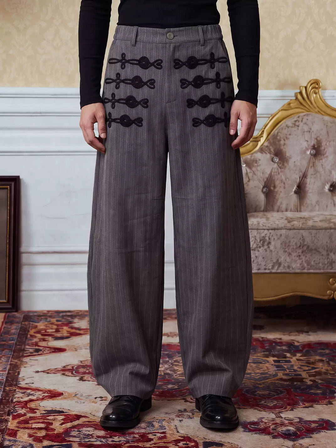 Braided Front Herringbone Wide Leg Trousers - view 2