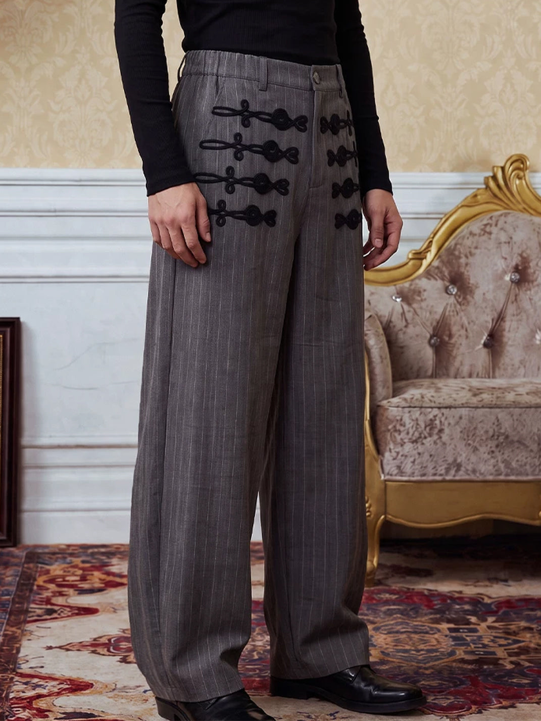 Braided Front Herringbone Wide Leg Trousers - view 3