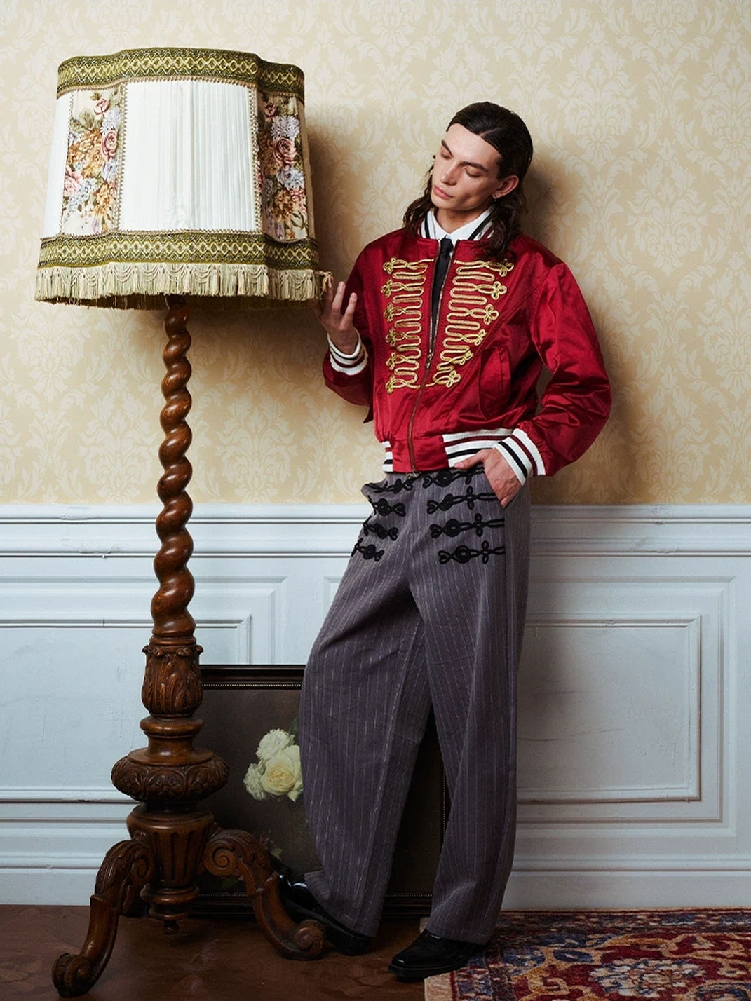 Braided Front Herringbone Wide Leg Trousers - view 8