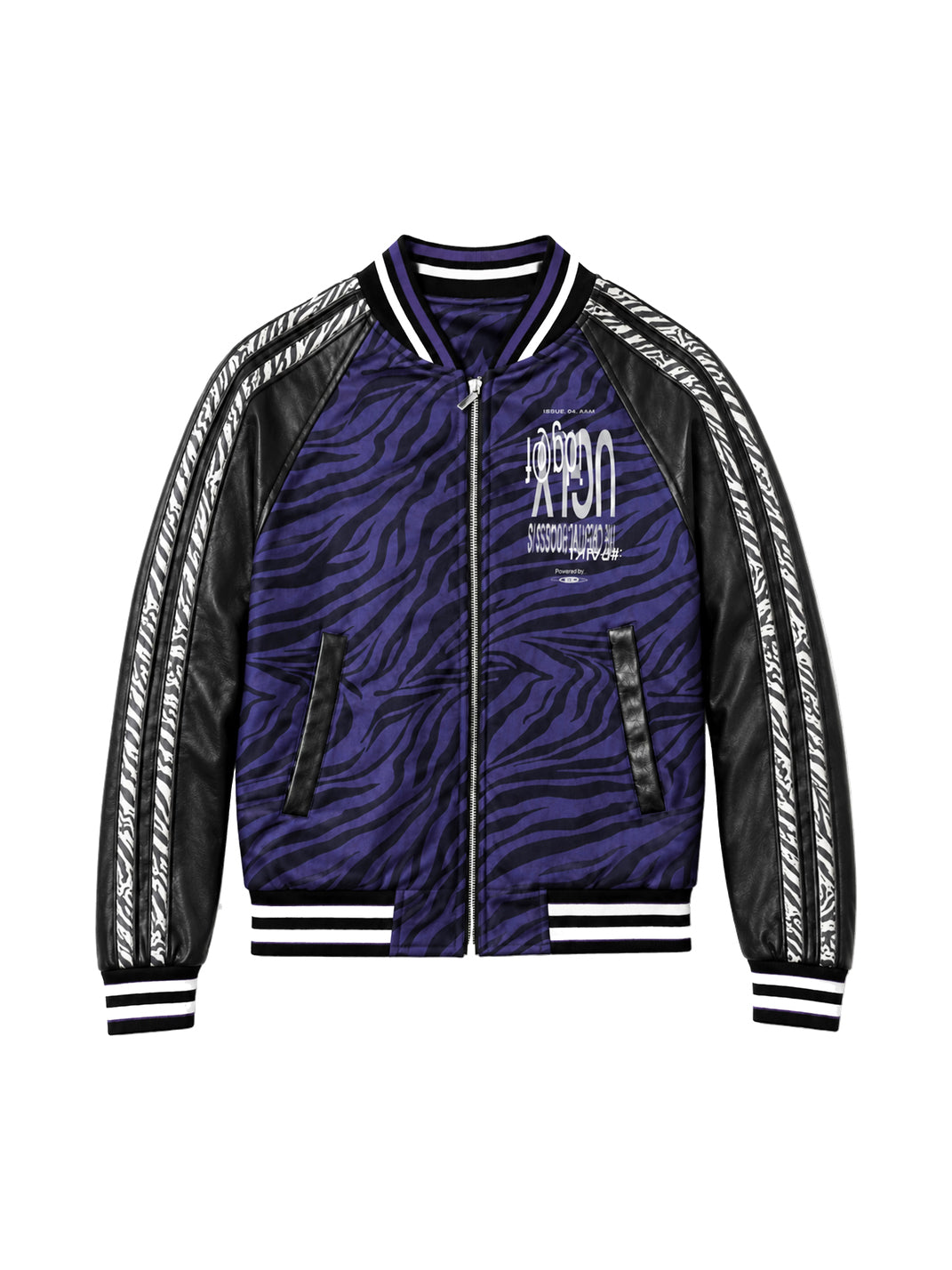 Violet Zebra Contrast-Sleeve Varsity Jacket - view 1