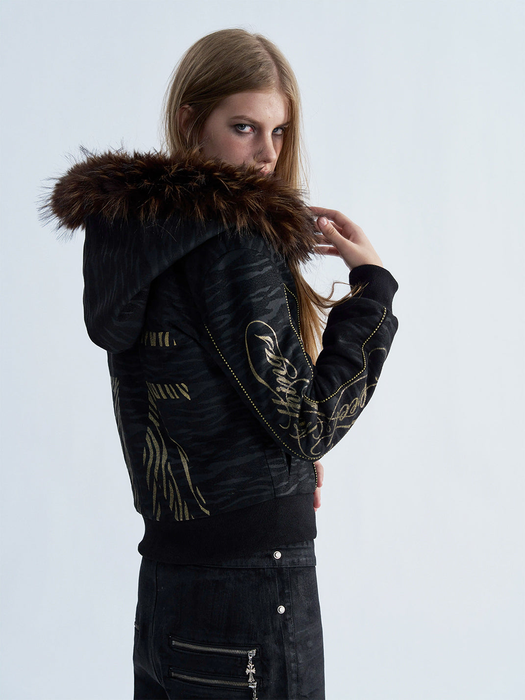 Shadow Stripe Plush-Hood Zip Jacket - view 3