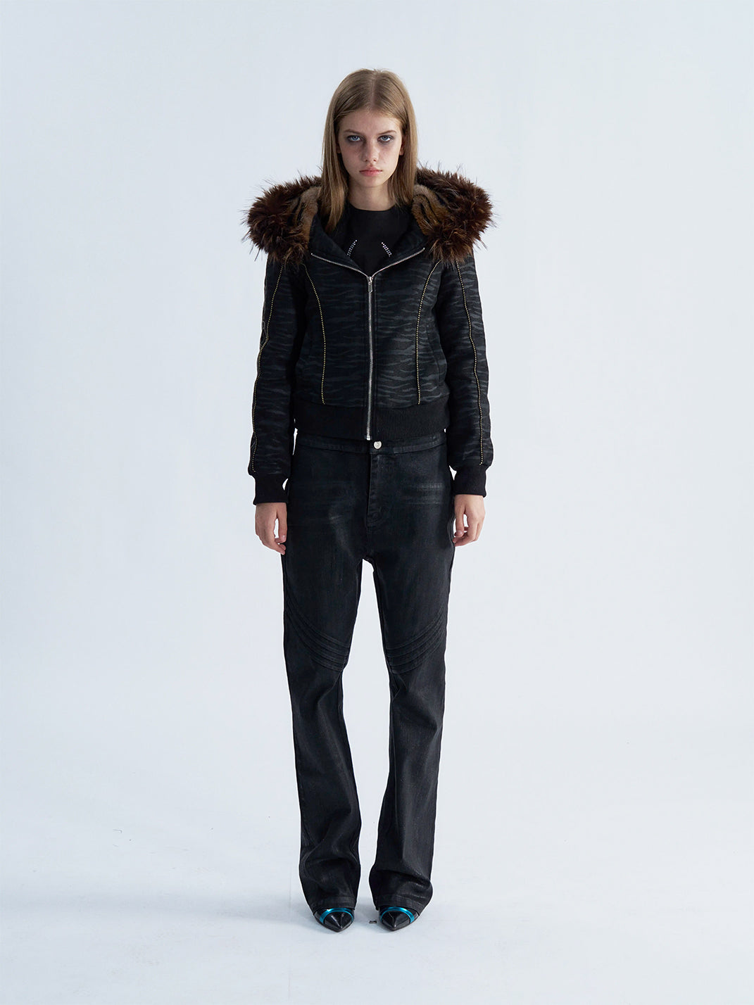 Shadow Stripe Plush-Hood Zip Jacket - view 7